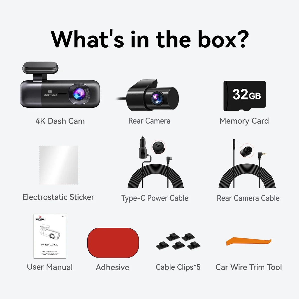 Dash Cam, 4K Front and 1080P Rear Car Dash Cam with Wifi & GPS, App Control, Night Vision, Free 32GB Card