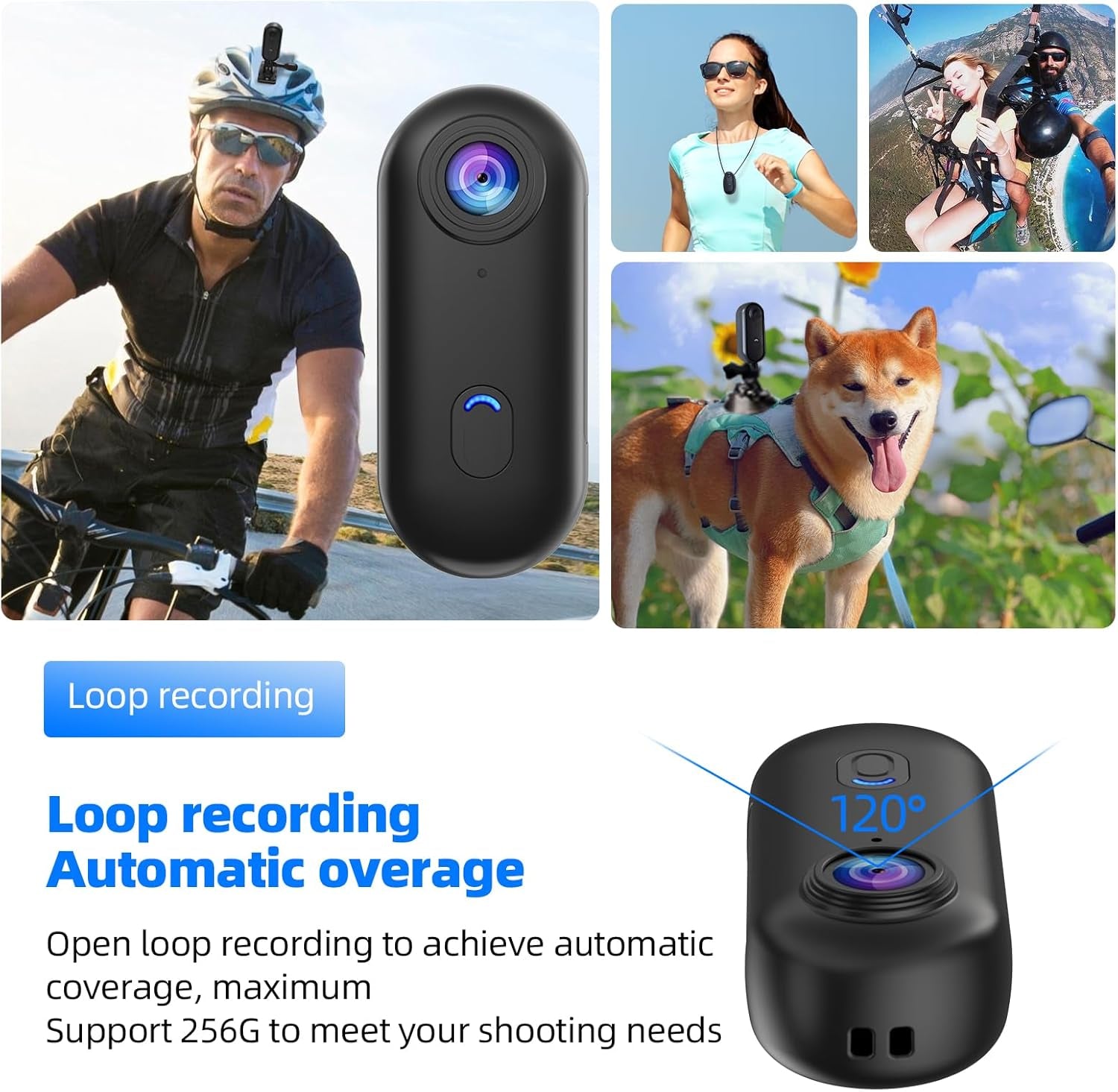 4K Mini Body Camera, Sports POV Cameras, Portable Body Cam, Thumb Action Camera, Waterproof Wearable Camera, Helmet Mounted Hands Free Recording for Cycling, Motorcycle, Vlogging (Black)