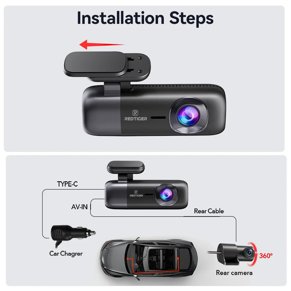 Dash Cam, 4K Front and 1080P Rear Car Dash Cam with Wifi & GPS, App Control, Night Vision, Free 32GB Card