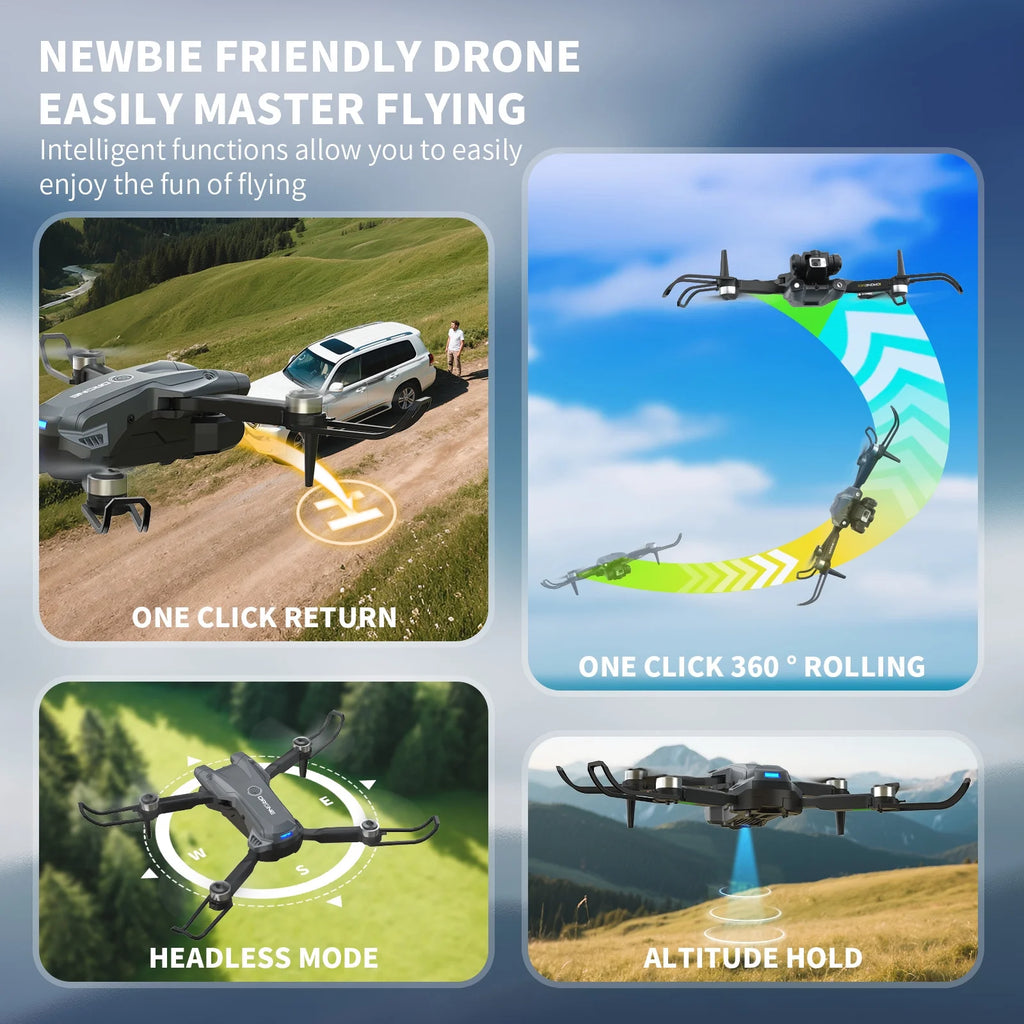 Drone with 4K HD Dual Camera for Adults and Kids,Fpv RC Quadcopter with Optical Flow Positioning,Obstacle Avoidance and LED Lights,2 Batteries