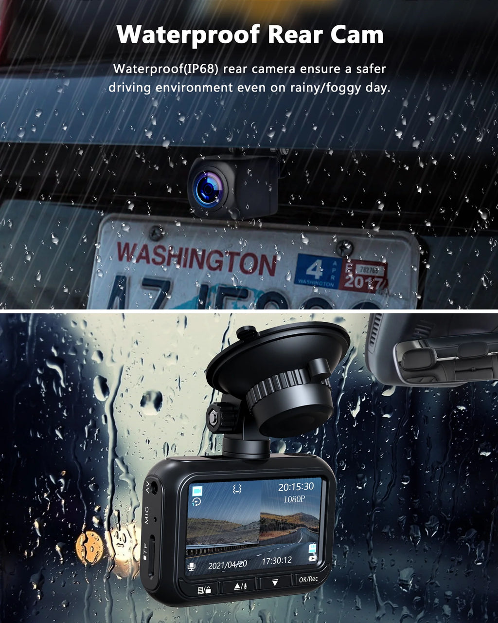 Dash Cam Front and Rear 1080P Full HD Car Camera,2.45 Inch Dash Camera with 64GB SD Card, Super Night Vision, Parking Mode, G-Sensor, Loop Recording, WDR