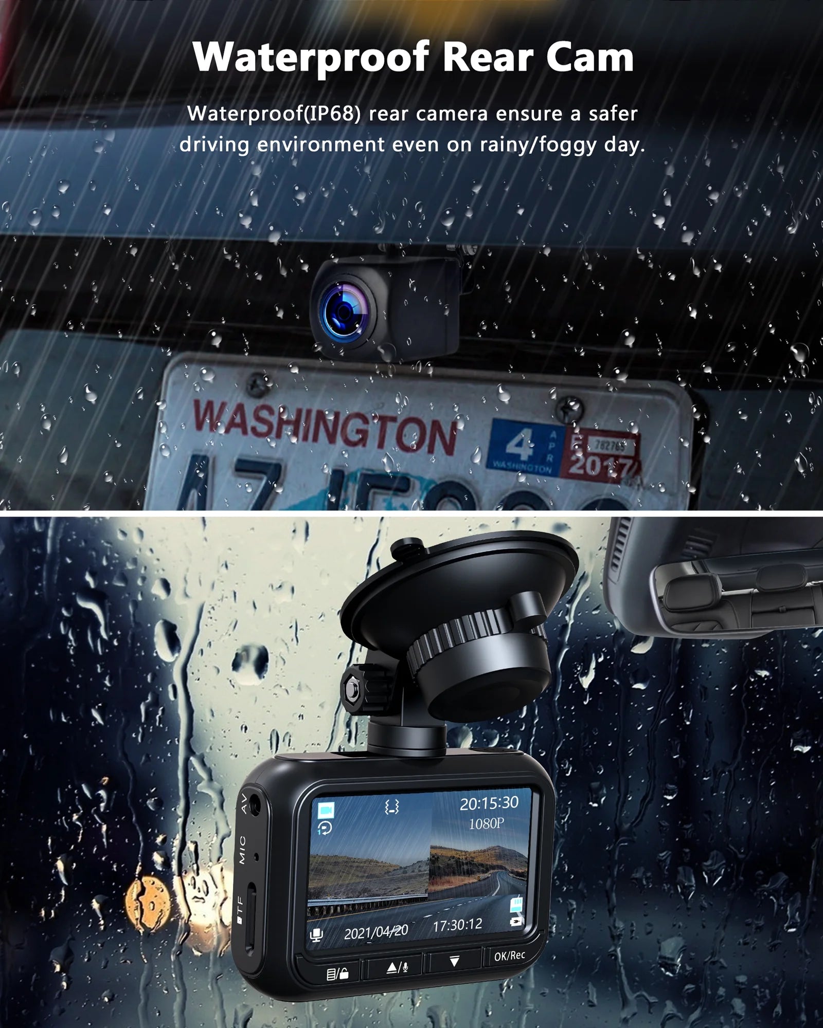 Dash Cam Front and Rear 1080P Full HD Car Camera,2.45 Inch Dash Camera with 64GB SD Card, Super Night Vision, Parking Mode, G-Sensor, Loop Recording, WDR