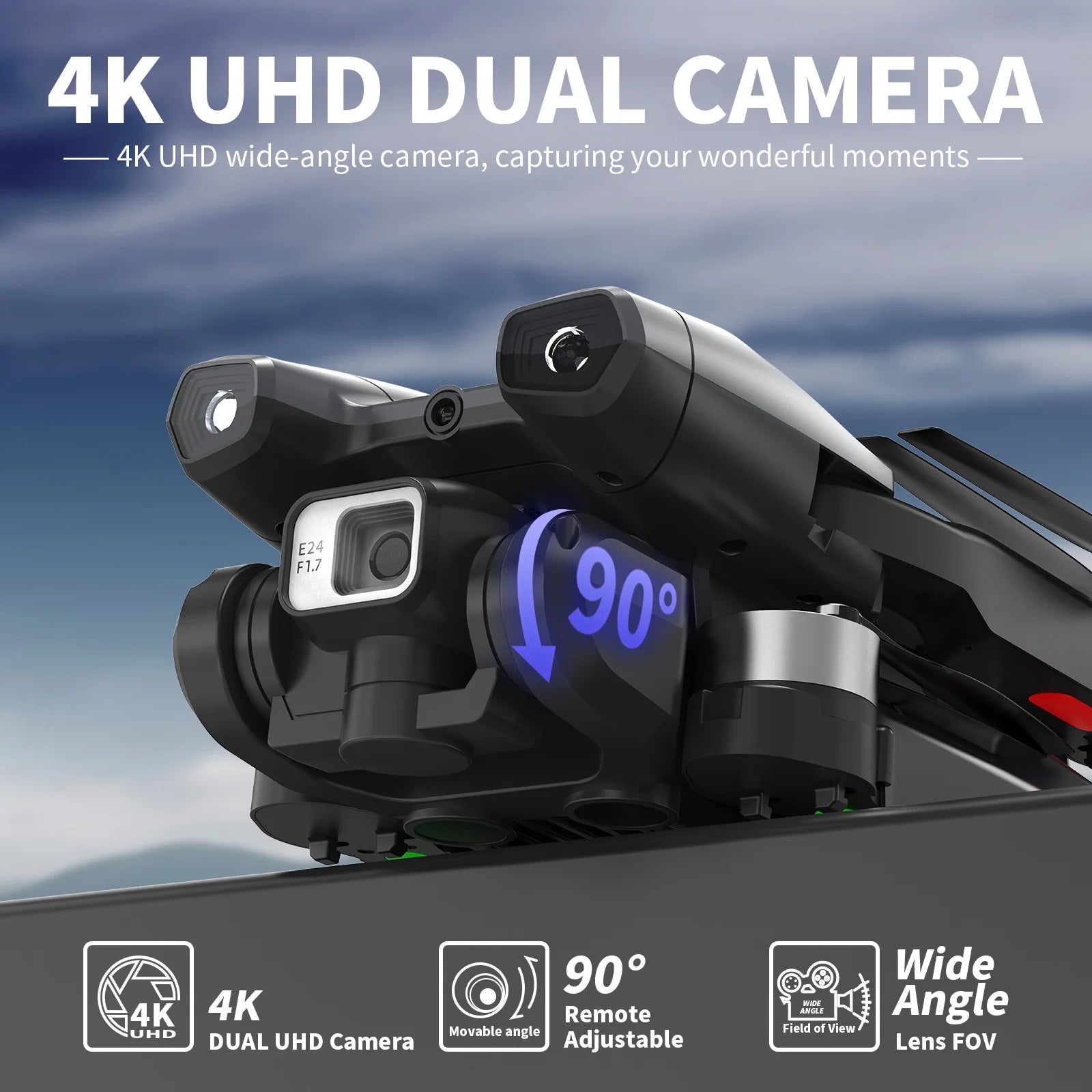 Drone with 4K HD Dual Camera for Adults and Kids,Fpv RC Quadcopter with Optical Flow Positioning,Obstacle Avoidance and LED Lights,2 Batteries