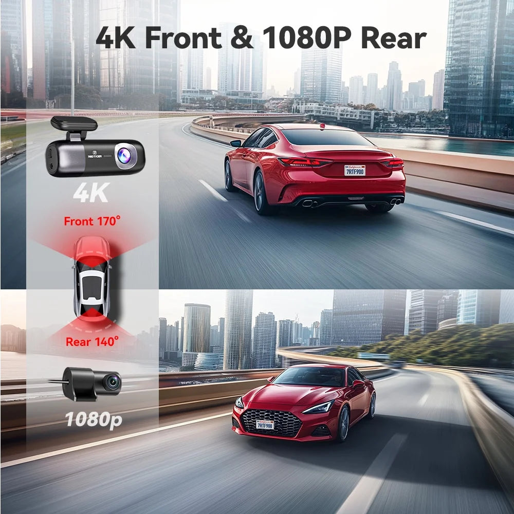 Dash Cam, 4K Front and 1080P Rear Car Dash Cam with Wifi & GPS, App Control, Night Vision, Free 32GB Card