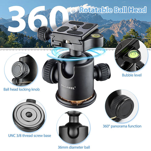 Camera Tripod, Pro Video Tripod for Camera DSLR Durable Adjustable 64" Monopod, Foldable Outdoor Shooting Tripod Travel Photography 360° Ball Head