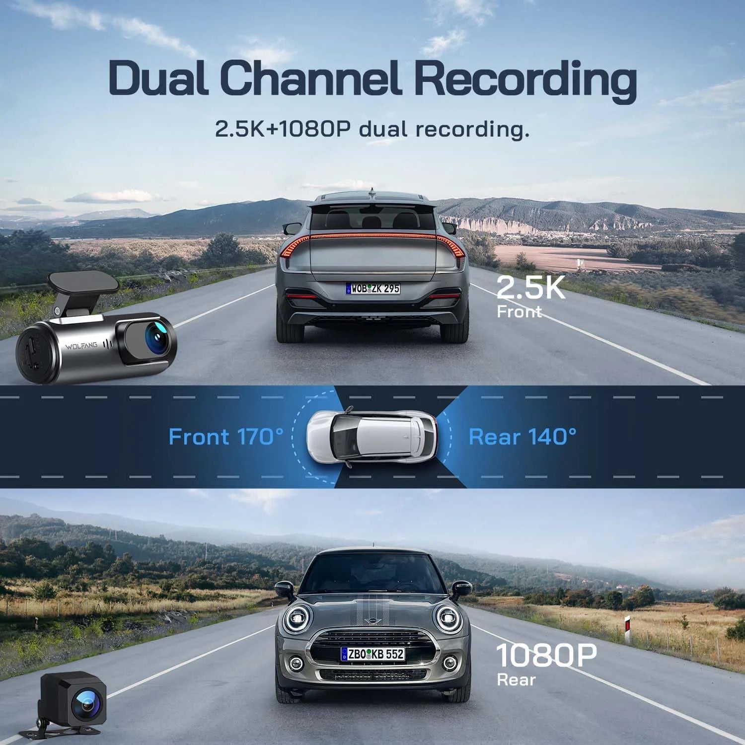 Dash Cam Front and Rear, 4K+1080P Dual Car Camera, Parking Monitor, Loop Recording