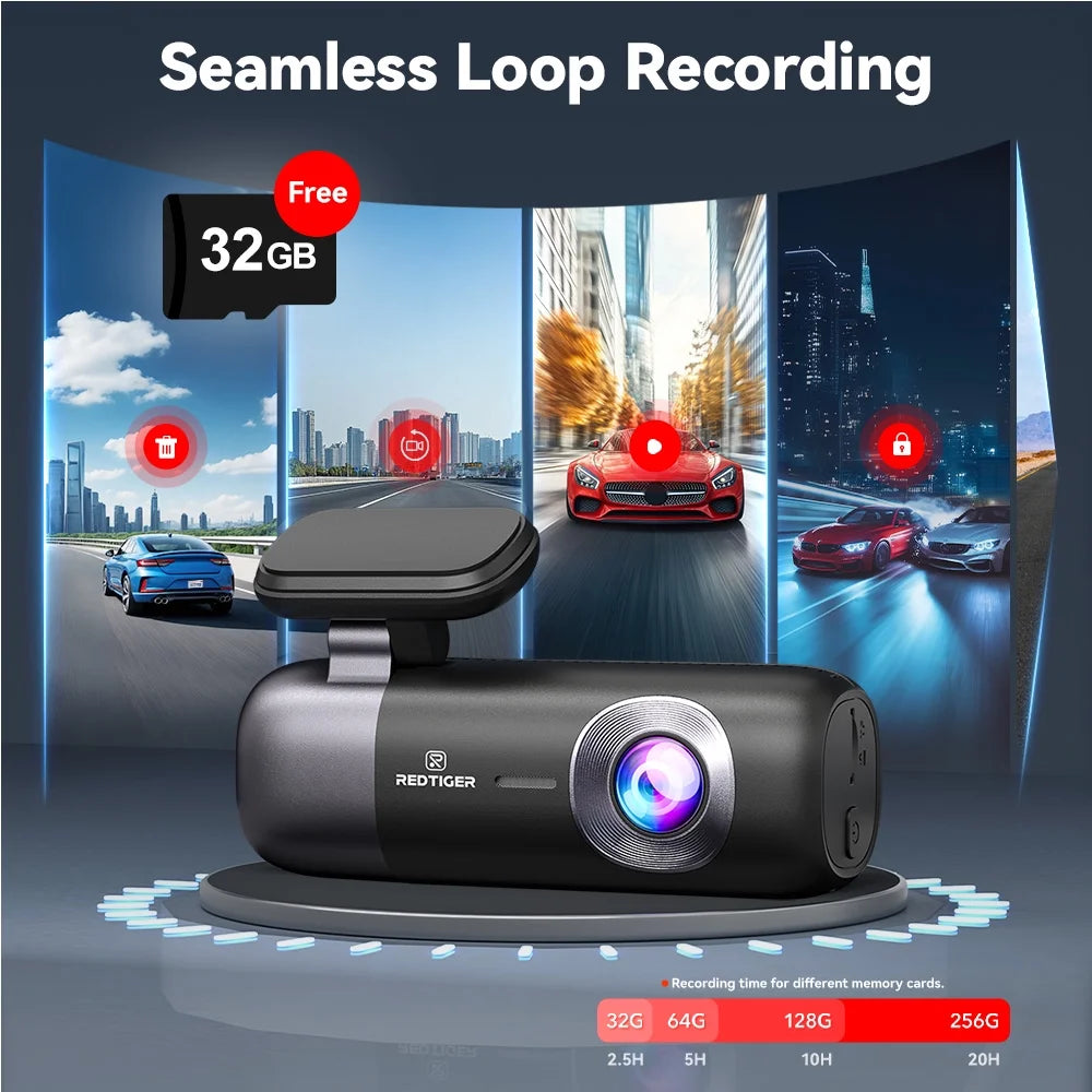 Dash Cam, 4K Front and 1080P Rear Car Dash Cam with Wifi & GPS, App Control, Night Vision, Free 32GB Card