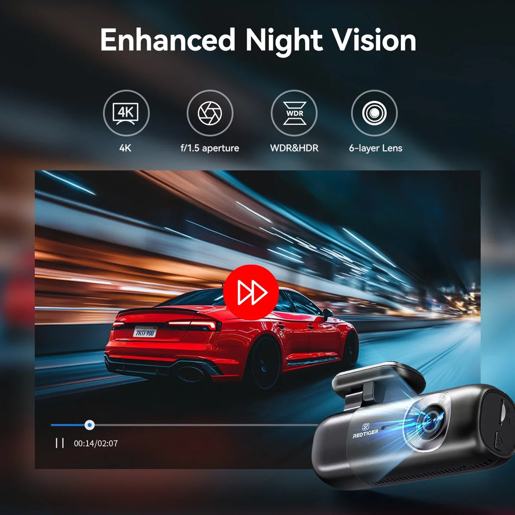 Dash Cam, 4K Front and 1080P Rear Car Dash Cam with Wifi & GPS, App Control, Night Vision, Free 32GB Card