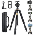 Camera Tripod, Pro Video Tripod for Camera DSLR Durable Adjustable 64" Monopod, Foldable Outdoor Shooting Tripod Travel Photography 360° Ball Head