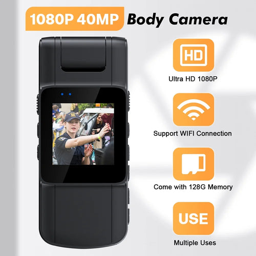 128GB 180° Rotate Mini Body Camera - 1080P Wearable Camcorder with Night Vision - Long Battery Life Audio Video Camera for Daily Records