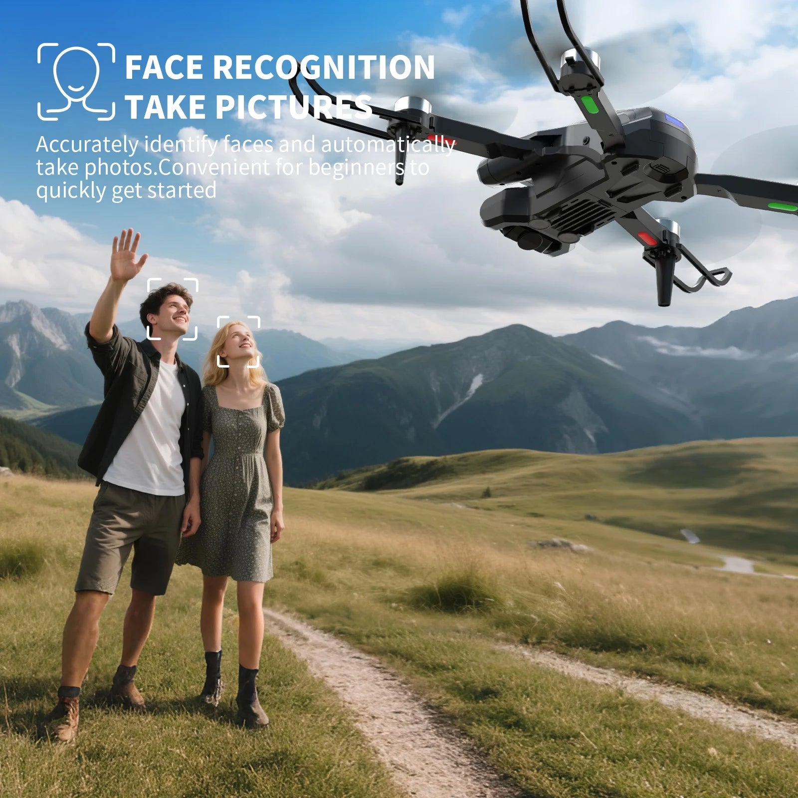 Drone with 4K HD Dual Camera for Adults and Kids,Fpv RC Quadcopter with Optical Flow Positioning,Obstacle Avoidance and LED Lights,2 Batteries