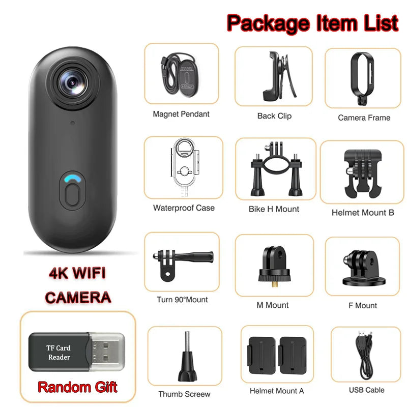 High Quality Mini Vlog 4K HD Digital Camera Wifi Wireless 128GB Pocket Body Cam Hot Selling Portable Action Cam for Sports Video