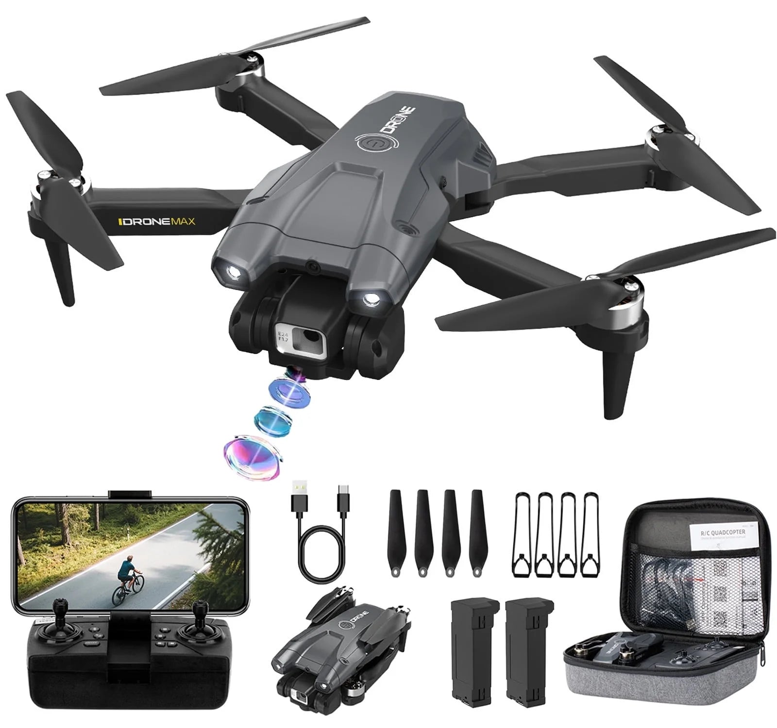 Drone with 4K HD Dual Camera for Adults and Kids,Fpv RC Quadcopter with Optical Flow Positioning,Obstacle Avoidance and LED Lights,2 Batteries