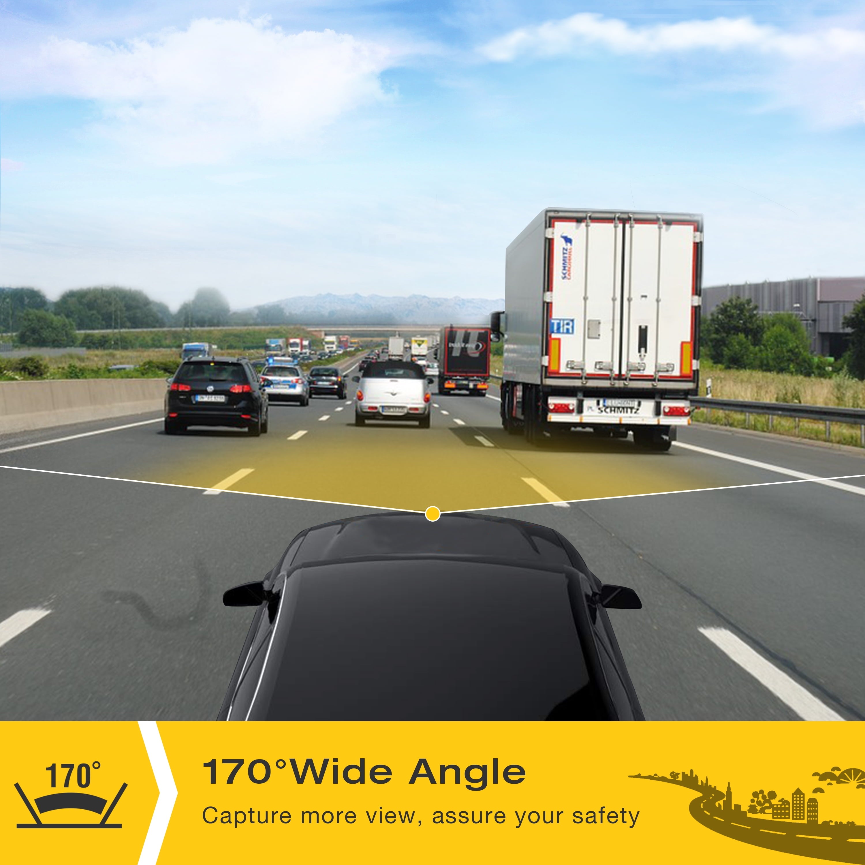 Dash Cam Front and Rear 1080P Full HD Car Camera,2.45 Inch Dash Camera with 64GB SD Card, Super Night Vision, Parking Mode, G-Sensor, Loop Recording, WDR