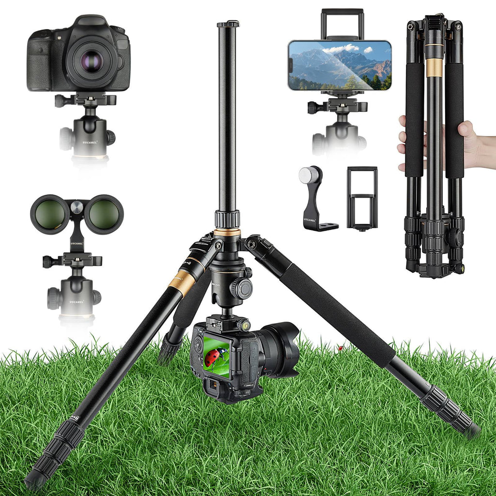Camera Tripod, Pro Video Tripod for Camera DSLR Durable Adjustable 64" Monopod, Foldable Outdoor Shooting Tripod Travel Photography 360° Ball Head