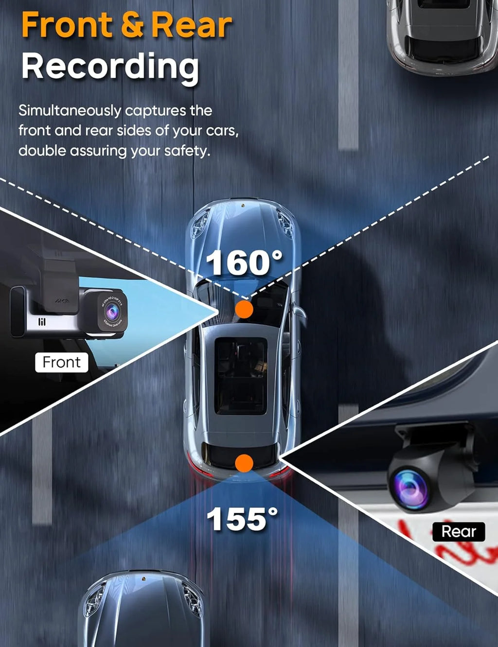 Dash Cam Front and Rear, 4K+2.5K 5G Wifi & WDR Dash Camera for Car with 64GB Card Dashcam, G-Sensor, Super Night Vision, Loop Recording, Parking Mode