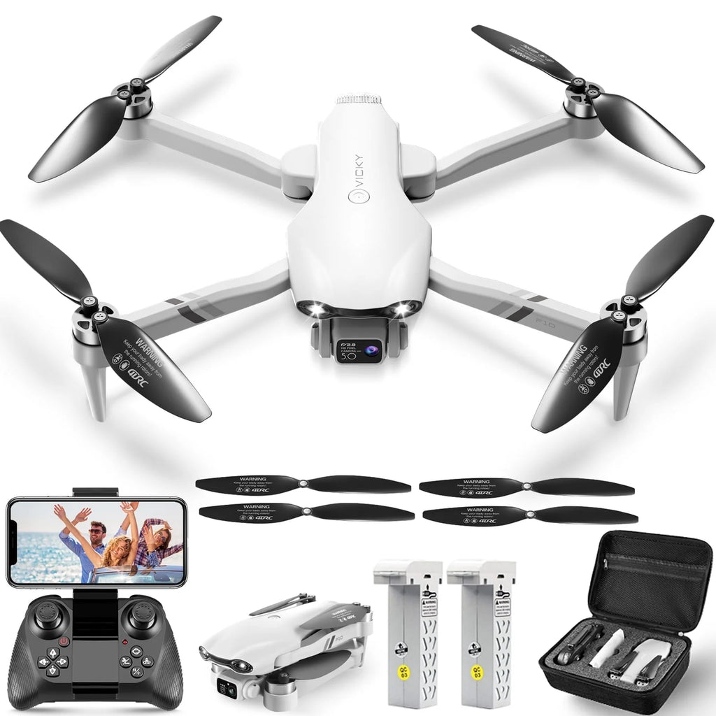 F10-1080P Wifi FPV Drone with 1080P HD Camera, Headless Mode/3D Flips, RC Quadcopter for Beginners Silver White